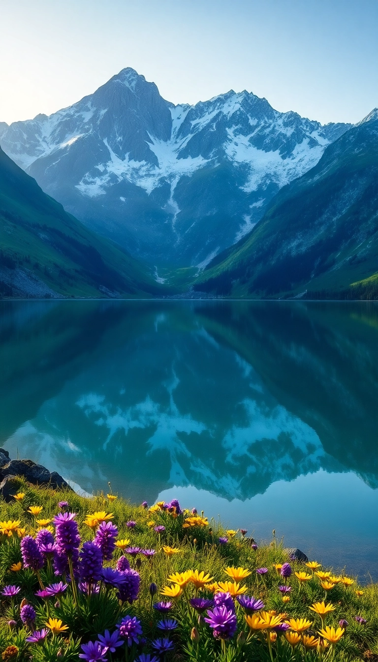 Free AI Spring Mountain Reflection iPhone Well-Lit Background